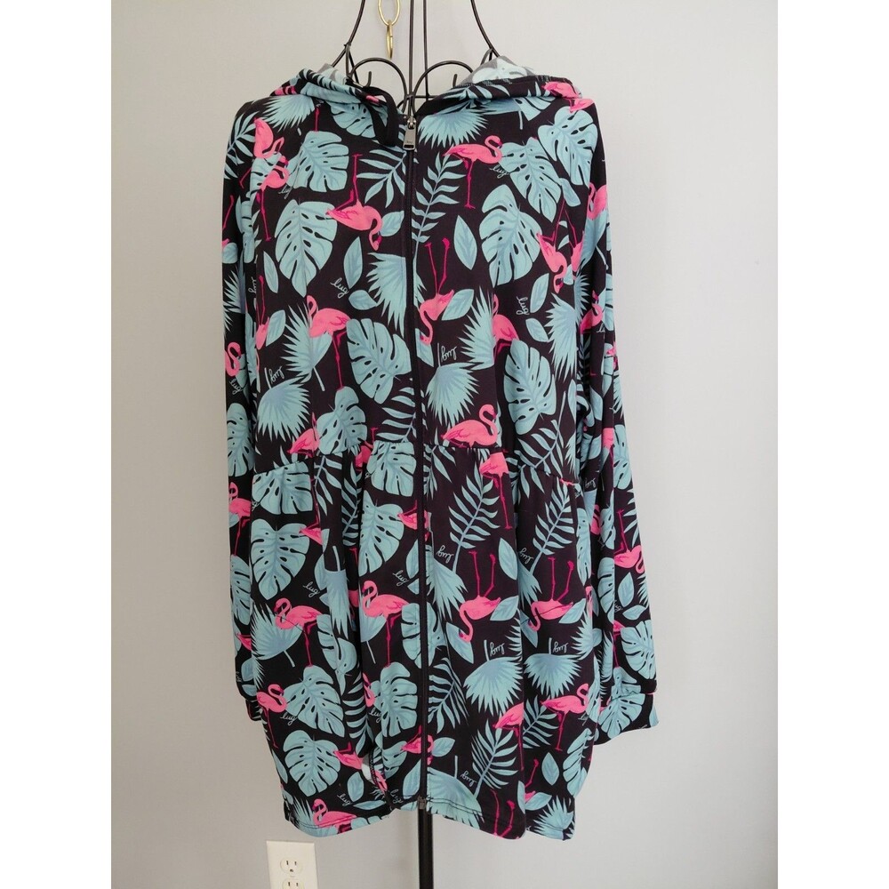 Lug Shimmy Soft Hoodie Womens Size 1X Flamingos & Palms Pockets